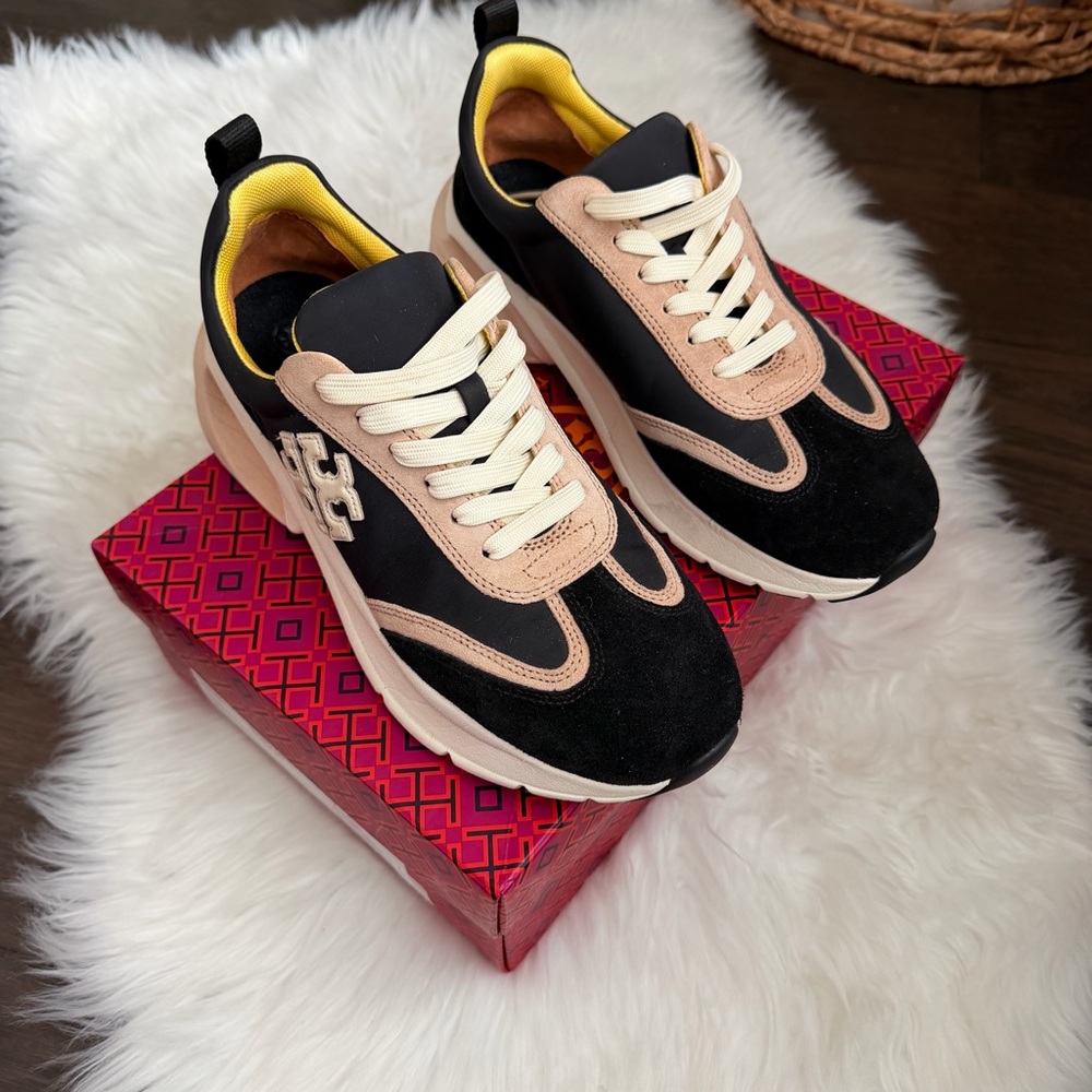 Tory Burch Good Luck Women’s Sneakers, sz 8 Black and Tan Shoes